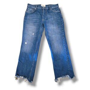 Free People Maggie Straight Leg Raw Hem Distressed Blue Jeans - Size 28